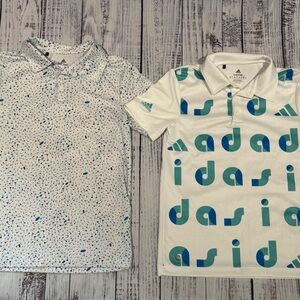 Adidas Kids' White and Teal Patterned Polo Shirts Size 9-10